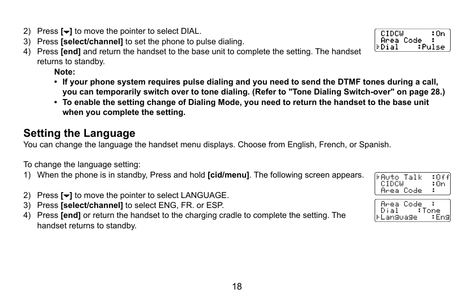 Setting the language, Setting.the.language | Uniden DXAI5688 User Manual | Page 19 / 68