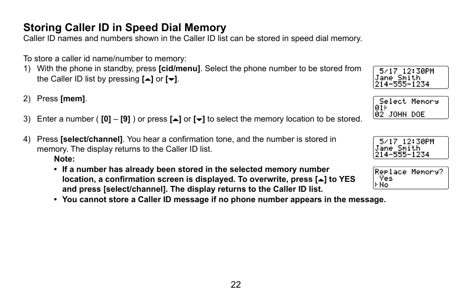 Storing caller id in speed dial memory | Uniden DXAI5688 User Manual | Page 23 / 68