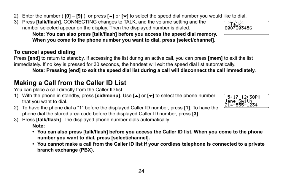 To cancel speed dialing, Making a call from the caller id list, Making.a.call.from.the.caller.id.list | Uniden DXAI5688 User Manual | Page 25 / 68