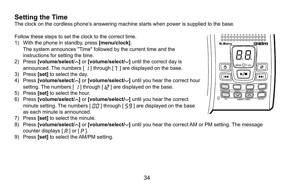 Setting.the.time | Uniden DXAI5688 User Manual | Page 35 / 68