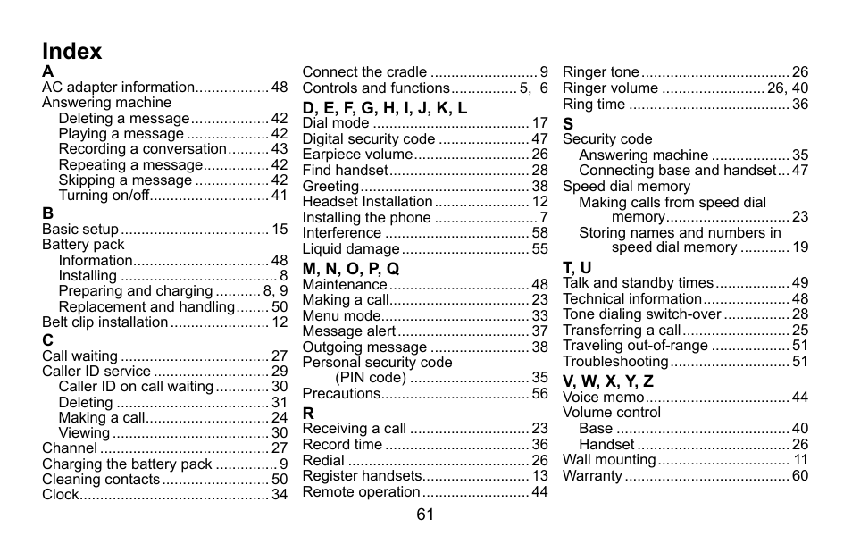 Index | Uniden DXAI5688 User Manual | Page 62 / 68