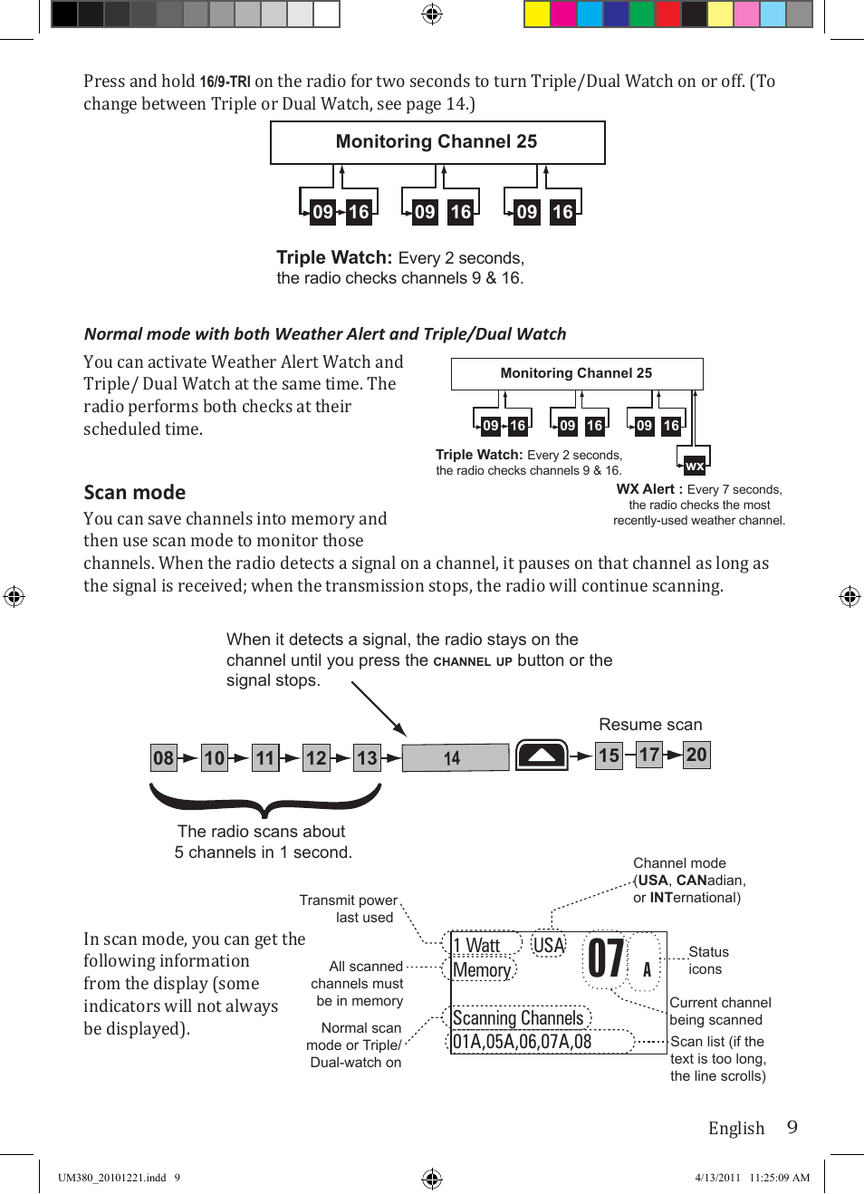 Scan mode | Uniden Waterproof DSC Marine Radio UM380 User Manual | Page 13 / 56