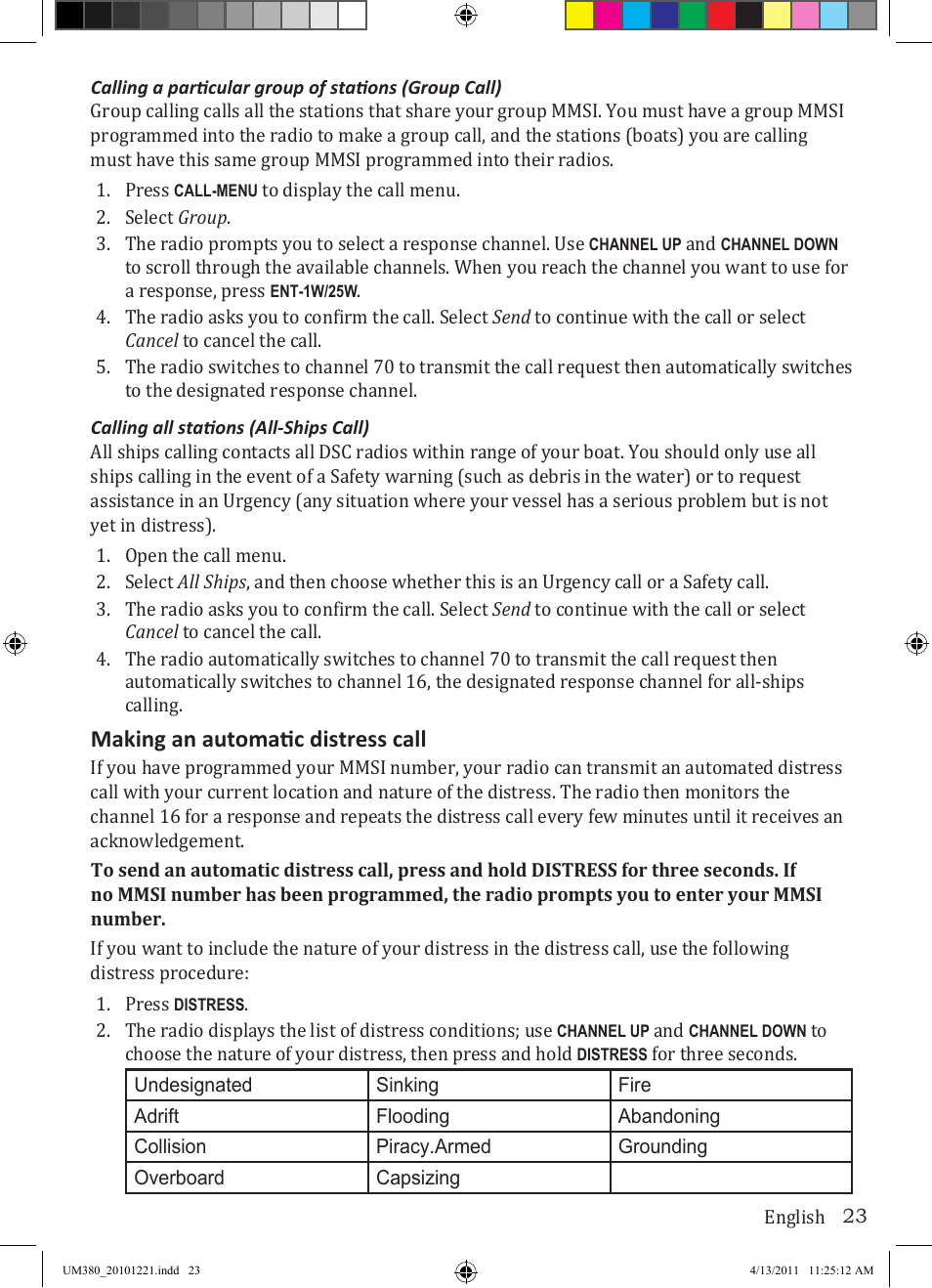 Making an automatic distress call | Uniden Waterproof DSC Marine Radio UM380 User Manual | Page 27 / 56