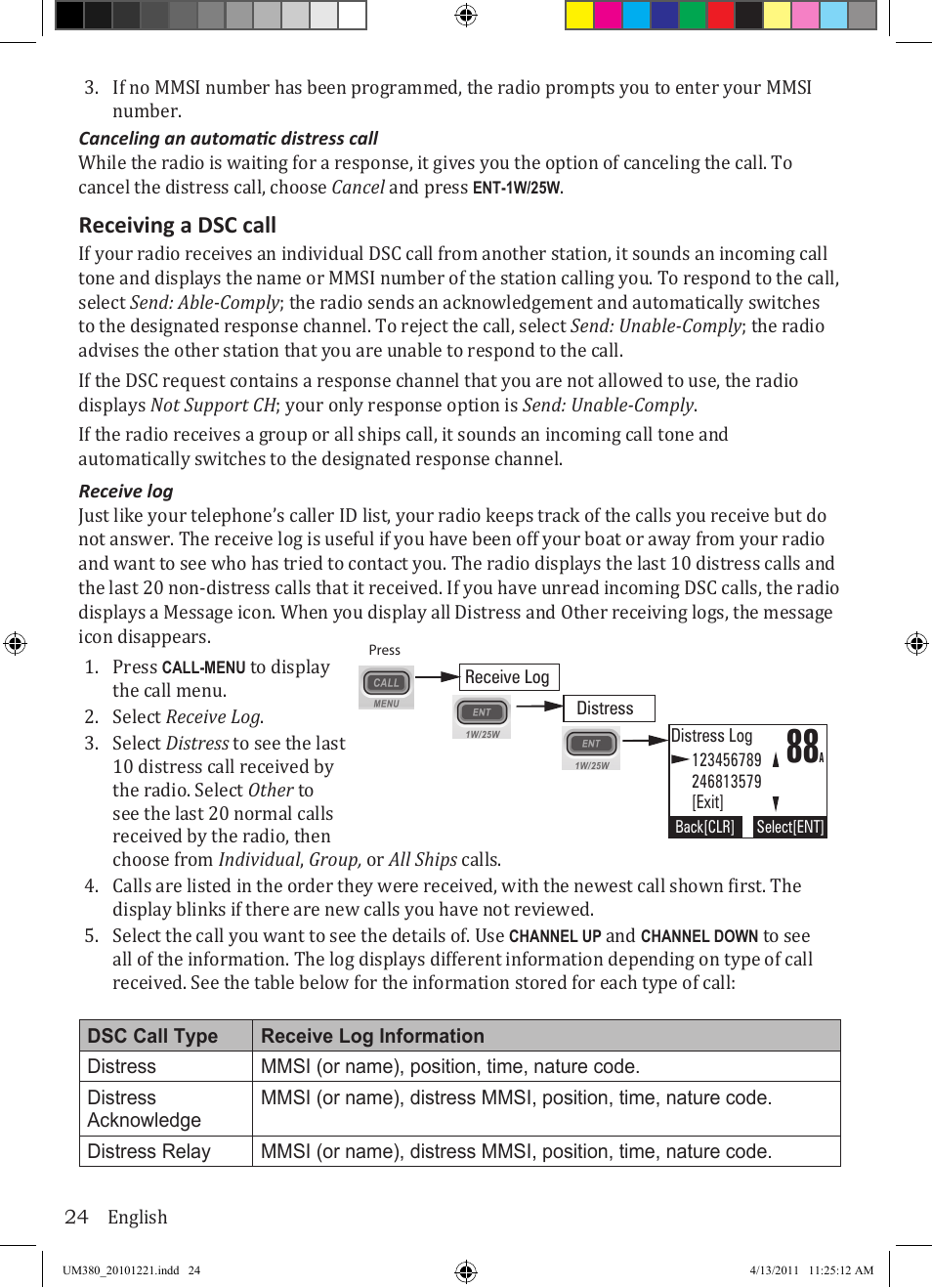 Receiving a dsc call | Uniden Waterproof DSC Marine Radio UM380 User Manual | Page 28 / 56