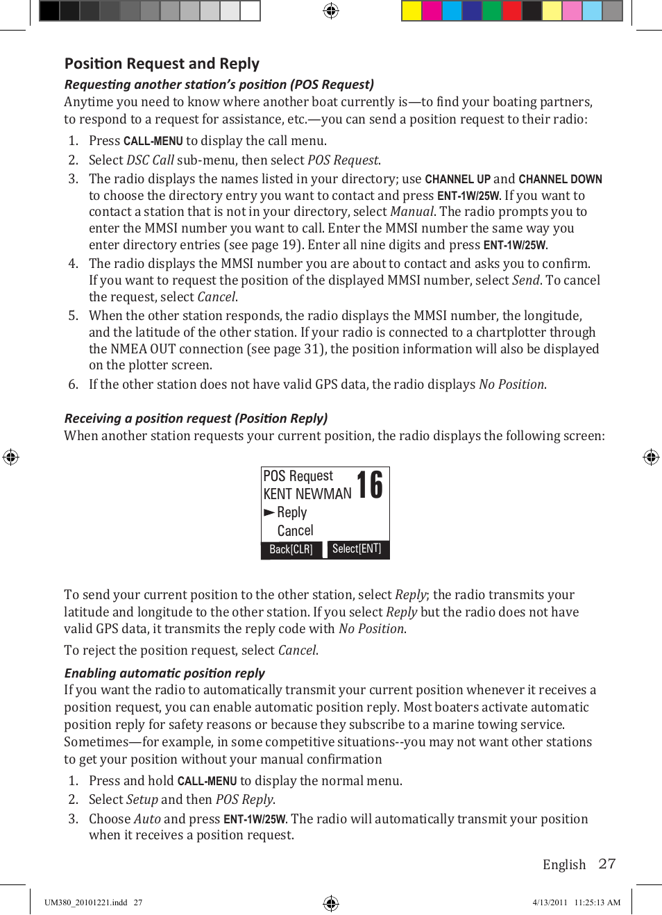 Position request and reply | Uniden Waterproof DSC Marine Radio UM380 User Manual | Page 31 / 56