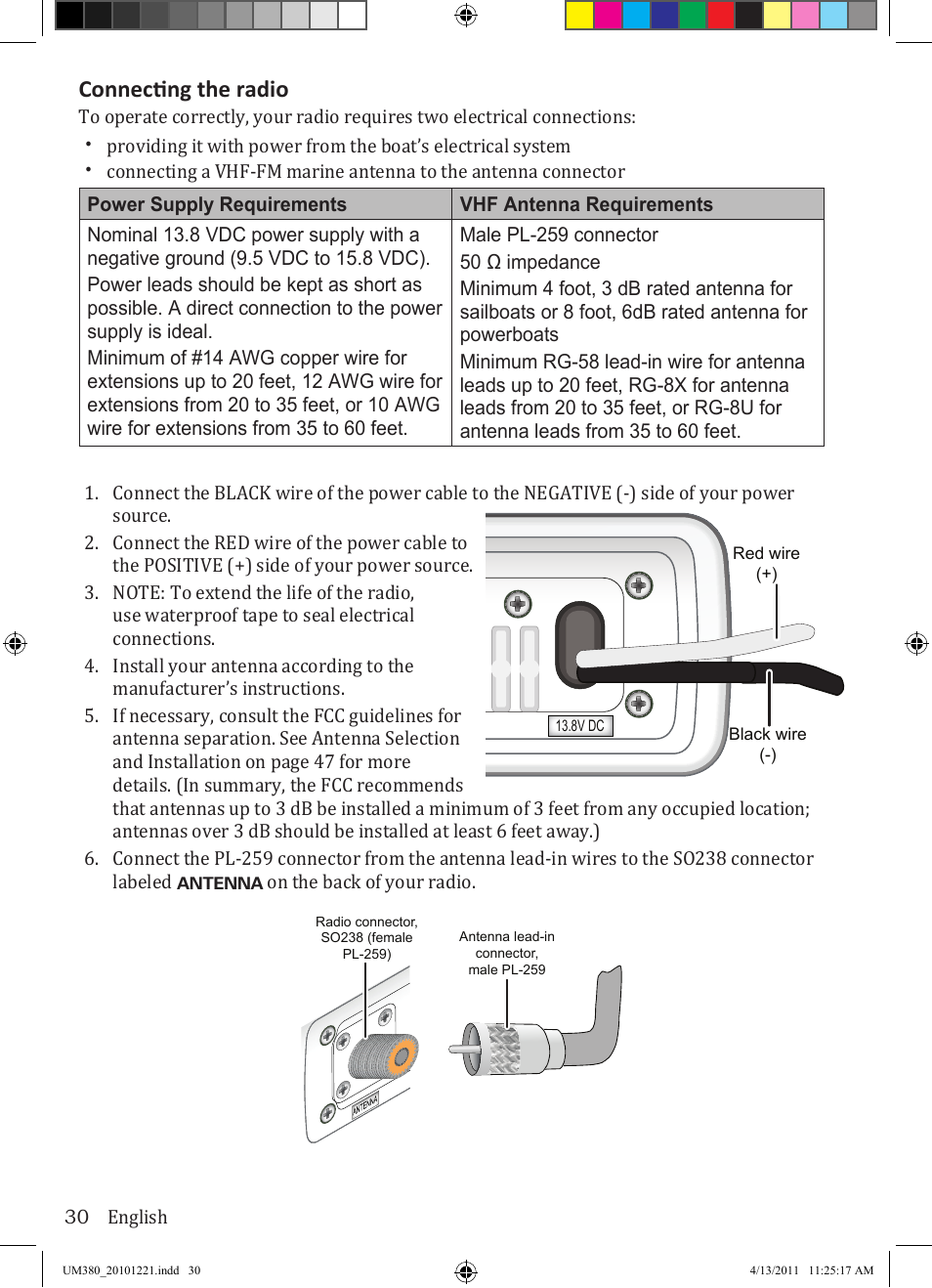 Connecting the radio | Uniden Waterproof DSC Marine Radio UM380 User Manual | Page 34 / 56