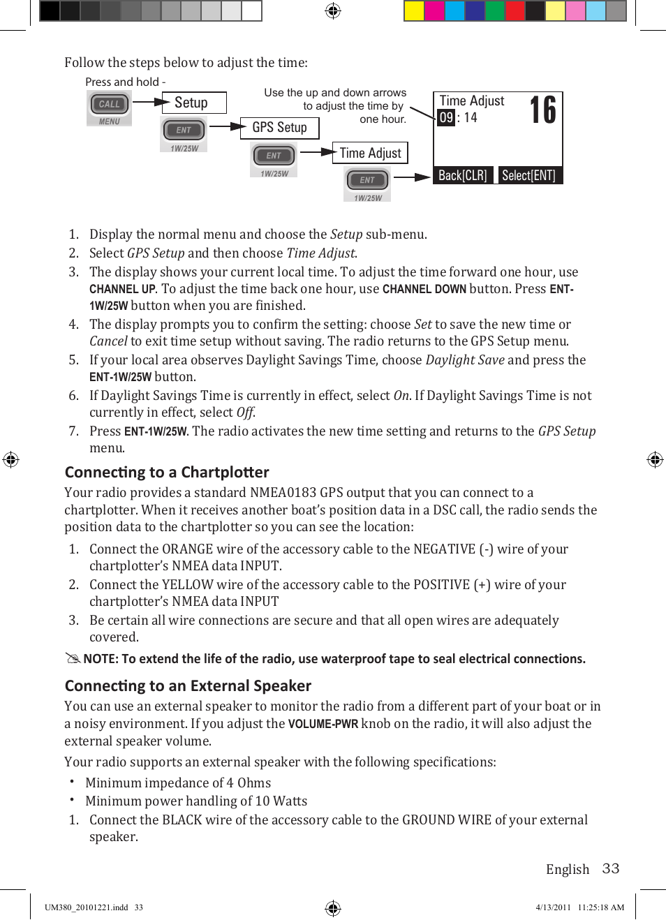 Connecting to a chartplotter, Connecting to an external speaker | Uniden Waterproof DSC Marine Radio UM380 User Manual | Page 37 / 56