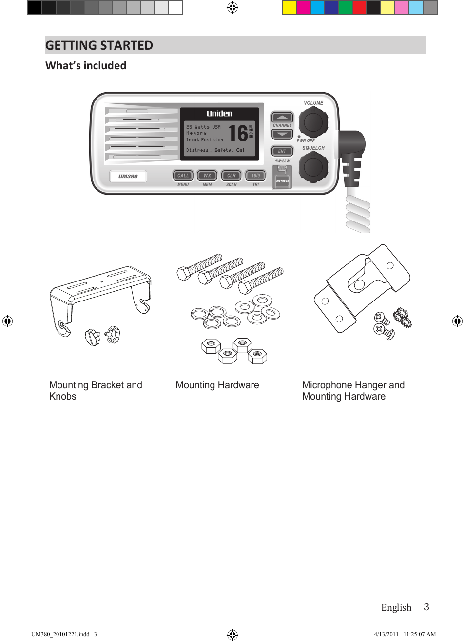 Getting started, What’s included | Uniden Waterproof DSC Marine Radio UM380 User Manual | Page 7 / 56