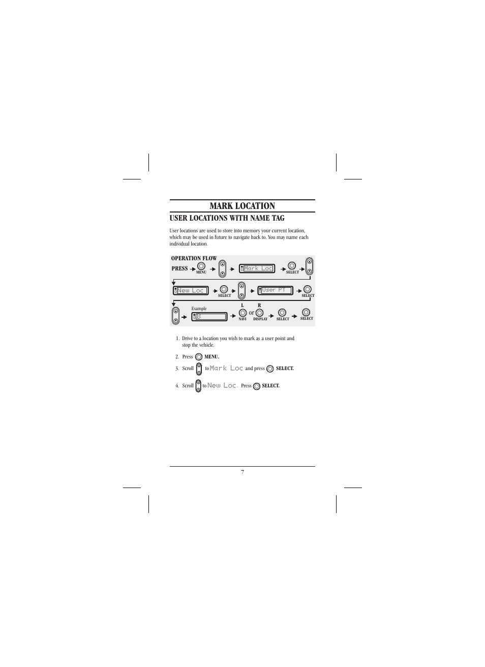 Mark location, User locations with name tag | Uniden 301 User Manual | Page 12 / 32