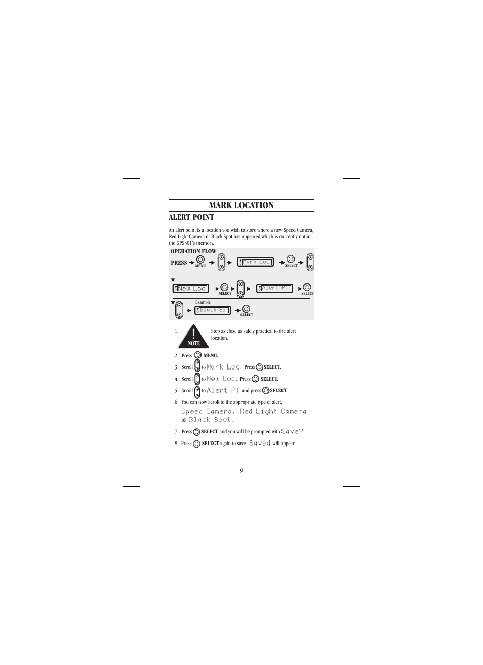 Mark location, Alert point | Uniden 301 User Manual | Page 14 / 32