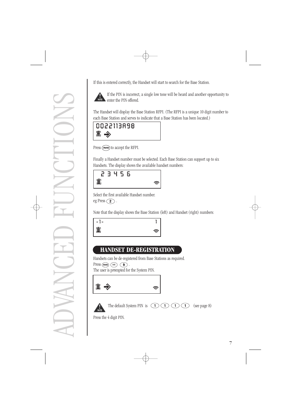 Adv anced functions | Uniden DECT1805 User Manual | Page 11 / 23