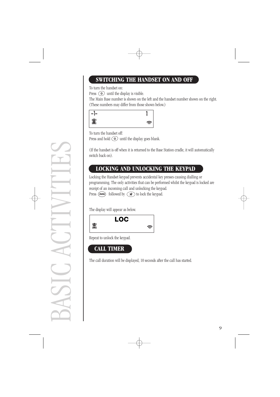 Basic activities | Uniden DECT1805 User Manual | Page 13 / 23