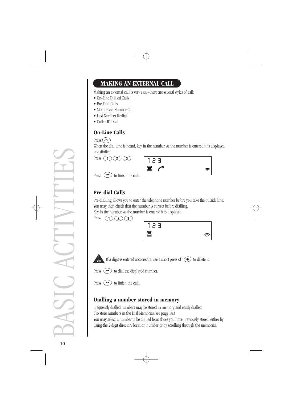 Basic activities | Uniden DECT1805 User Manual | Page 14 / 23