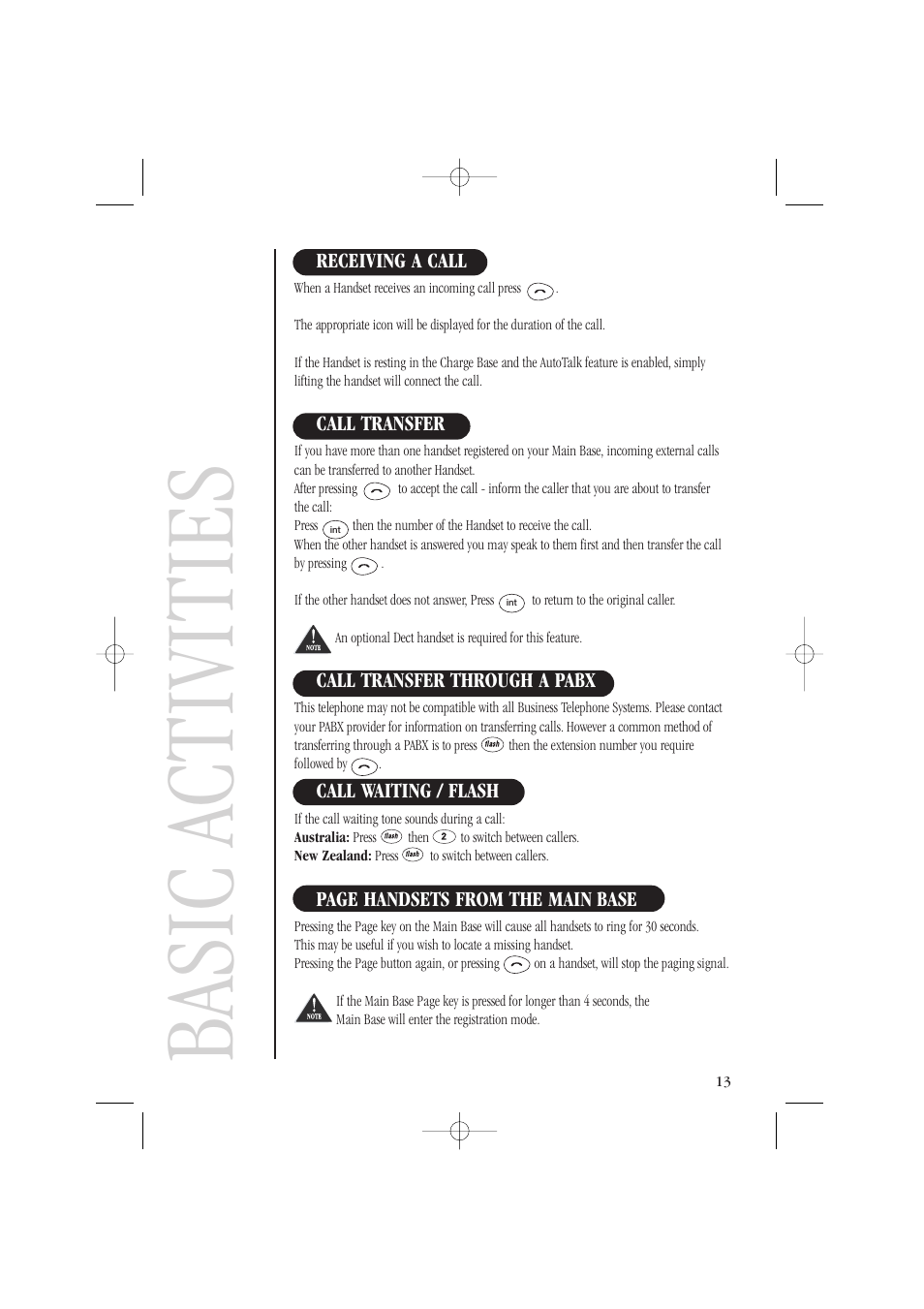 Basic activities | Uniden DECT1805 User Manual | Page 17 / 23