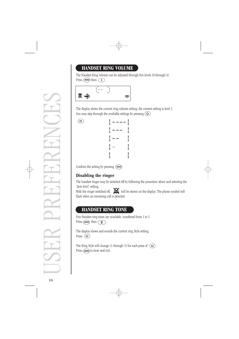 User preferences | Uniden DECT1805 User Manual | Page 20 / 23
