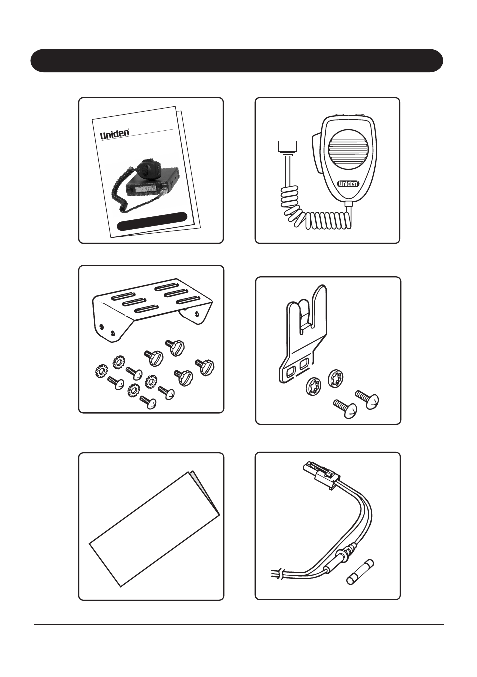 Included with your uh-090, Microphone, Uniden model uh-090 dual band cb radio (fm & am) | Uniden UH-090 User Manual | Page 6 / 16