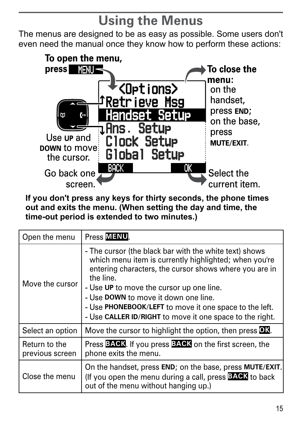 Using the menus | Uniden DECT4096 Series User Manual | Page 17 / 52