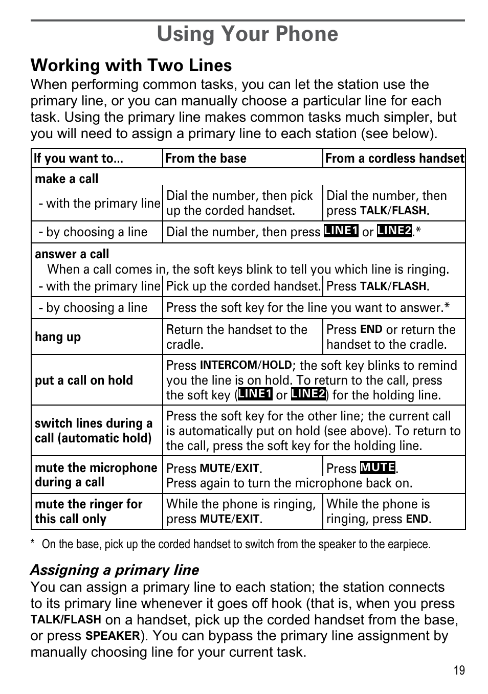 Using your phone, Working with two lines | Uniden DECT4096 Series User Manual | Page 21 / 52