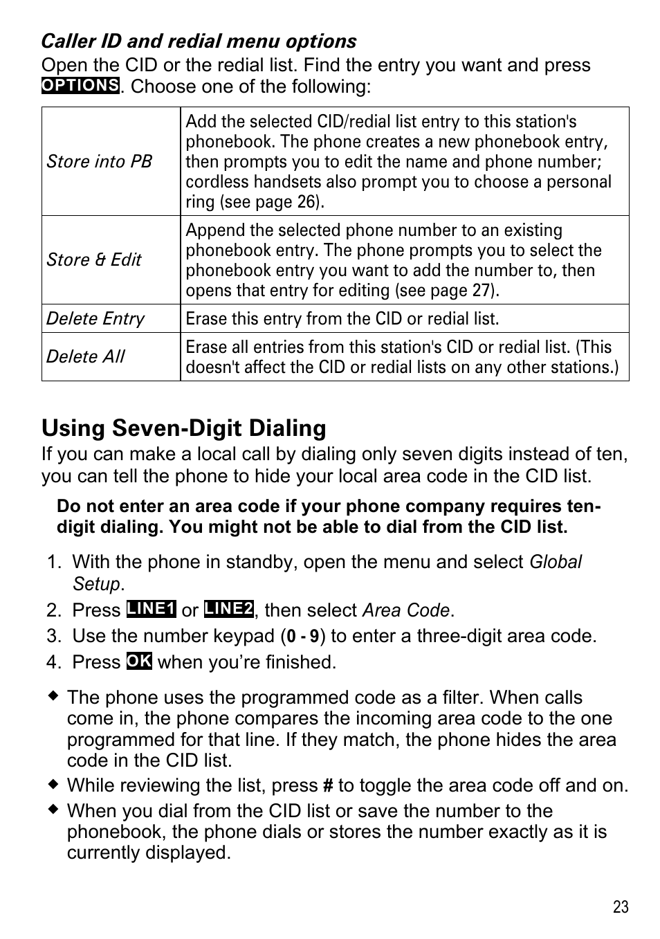 Using seven-digit dialing | Uniden DECT4096 Series User Manual | Page 25 / 52