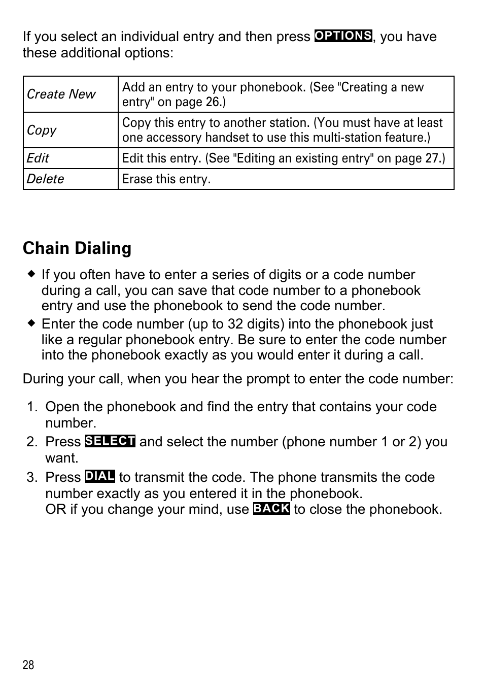 Chain dialing | Uniden DECT4096 Series User Manual | Page 30 / 52