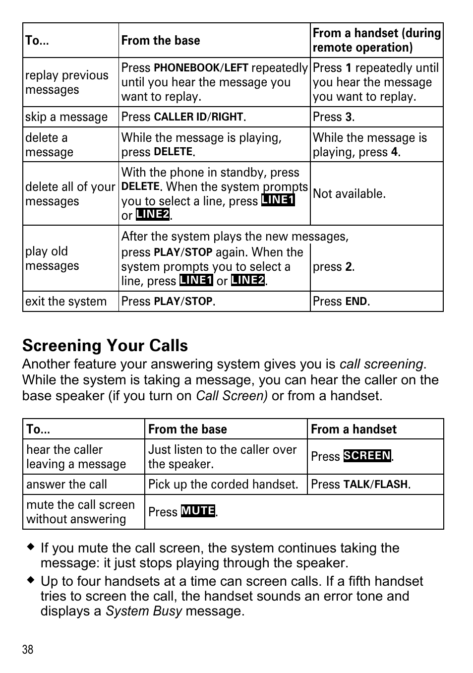 Screening your calls | Uniden DECT4096 Series User Manual | Page 40 / 52