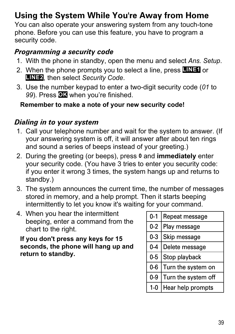 Using the system while you're away from home, Using the system while you're away, From home | Uniden DECT4096 Series User Manual | Page 41 / 52