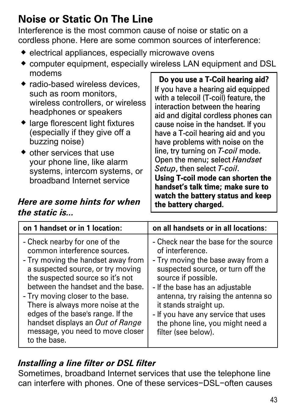 Noise or static on the line | Uniden DECT4096 Series User Manual | Page 45 / 52