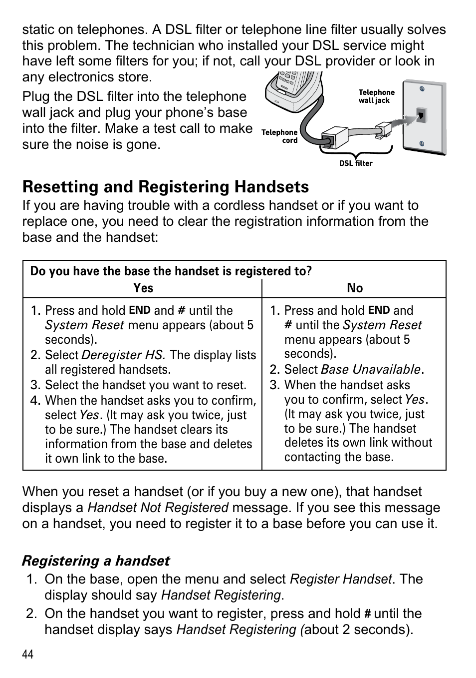 Resetting and registering handsets | Uniden DECT4096 Series User Manual | Page 46 / 52