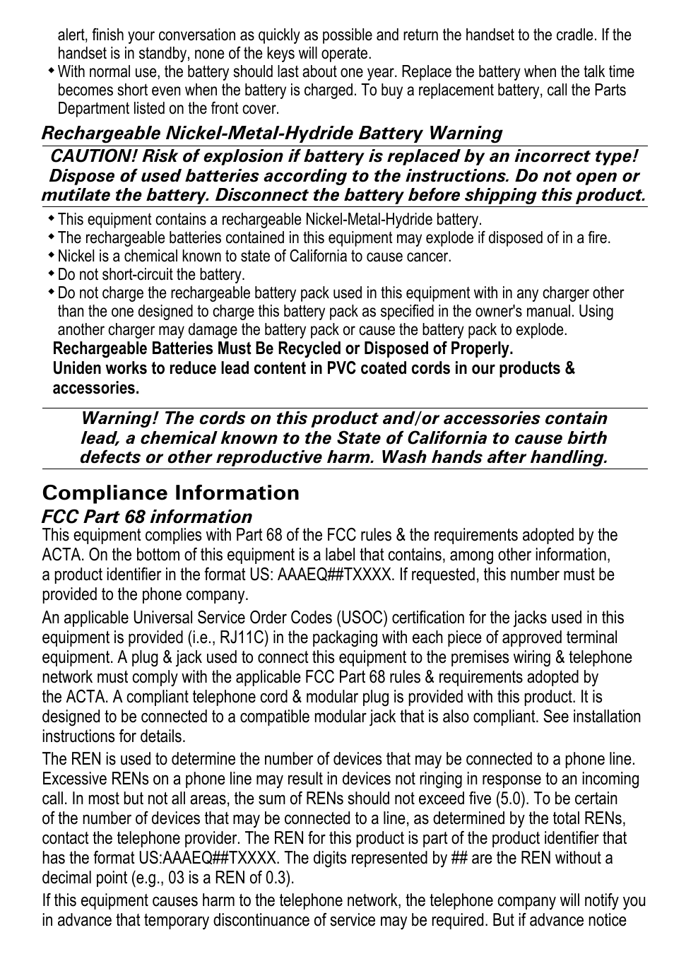 Compliance information | Uniden DECT4096 Series User Manual | Page 49 / 52