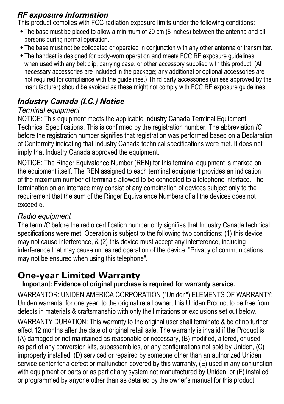 One-year limited warranty | Uniden DECT4096 Series User Manual | Page 51 / 52