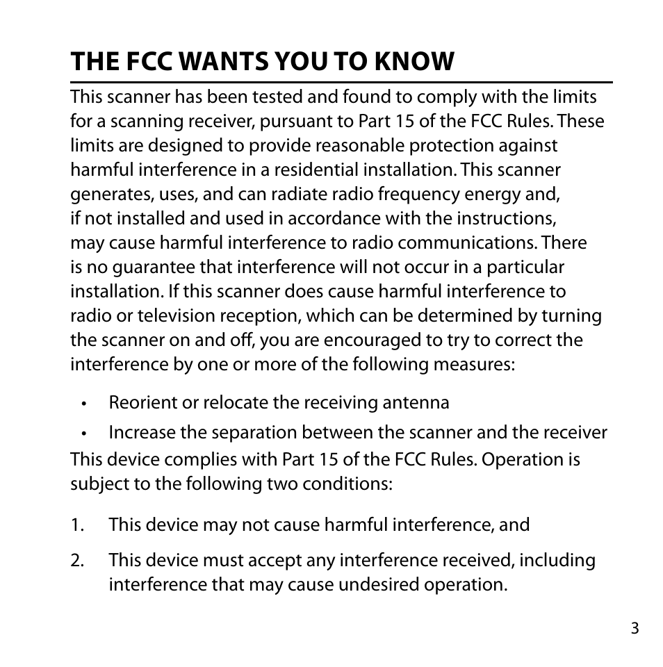 The fcc wants you to know | Uniden BC355N User Manual | Page 3 / 68