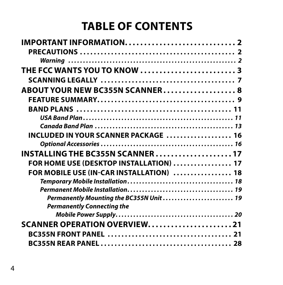 Uniden BC355N User Manual | Page 4 / 68