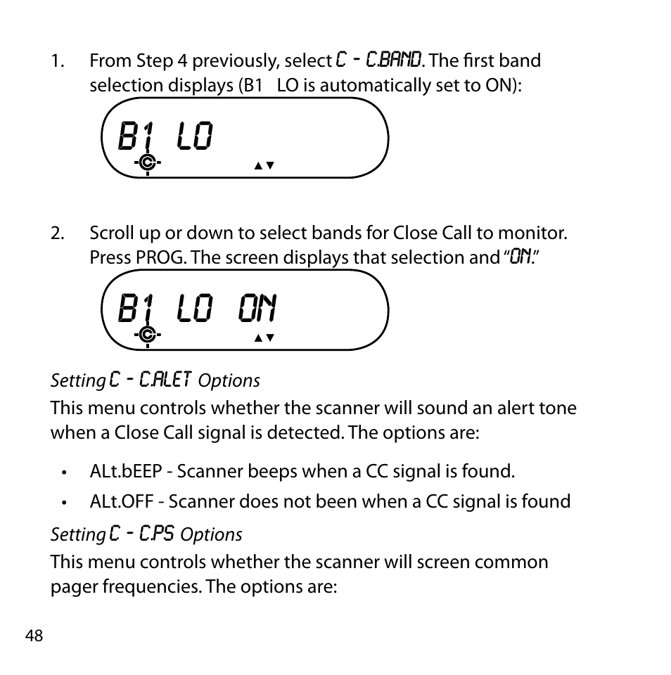 B1 lo, B1 lo on | Uniden BC355N User Manual | Page 48 / 68