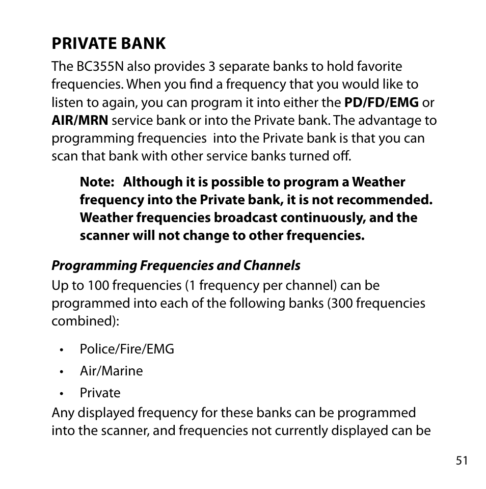 Private bank | Uniden BC355N User Manual | Page 51 / 68