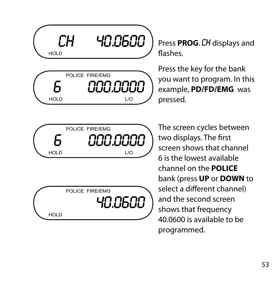 Press prog . ch displays and flashes | Uniden BC355N User Manual | Page 53 / 68