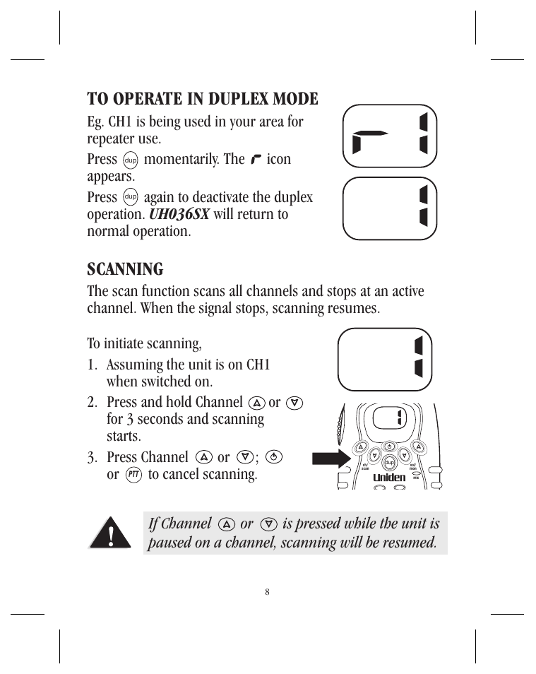 Scanning | Uniden UH036SX User Manual | Page 9 / 12