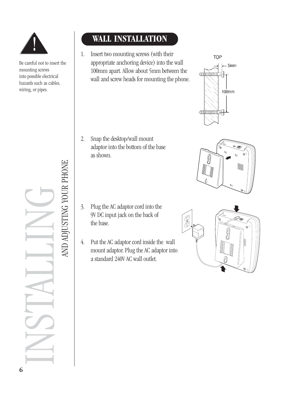 Inst alling | Uniden DG72 User Manual | Page 10 / 24