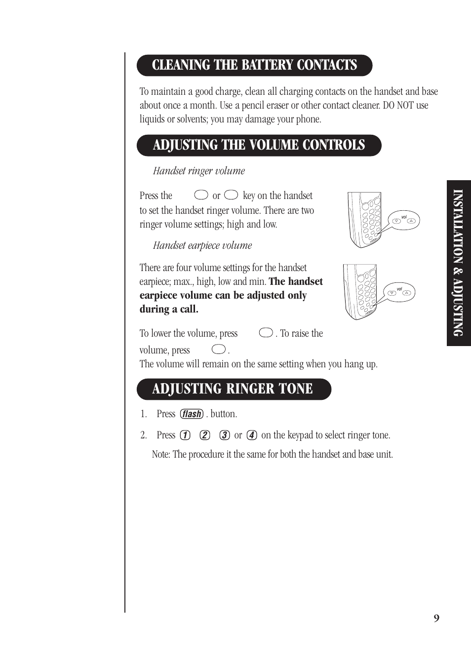 Adjusting ringer tone, Inst alla tion & adjusting | Uniden DG72 User Manual | Page 13 / 24