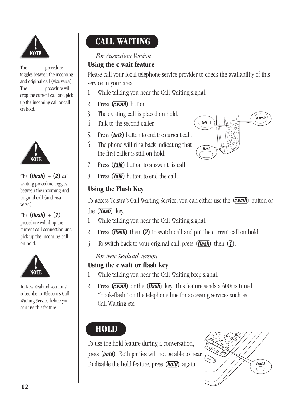 Hold, Call waiting | Uniden DG72 User Manual | Page 16 / 24