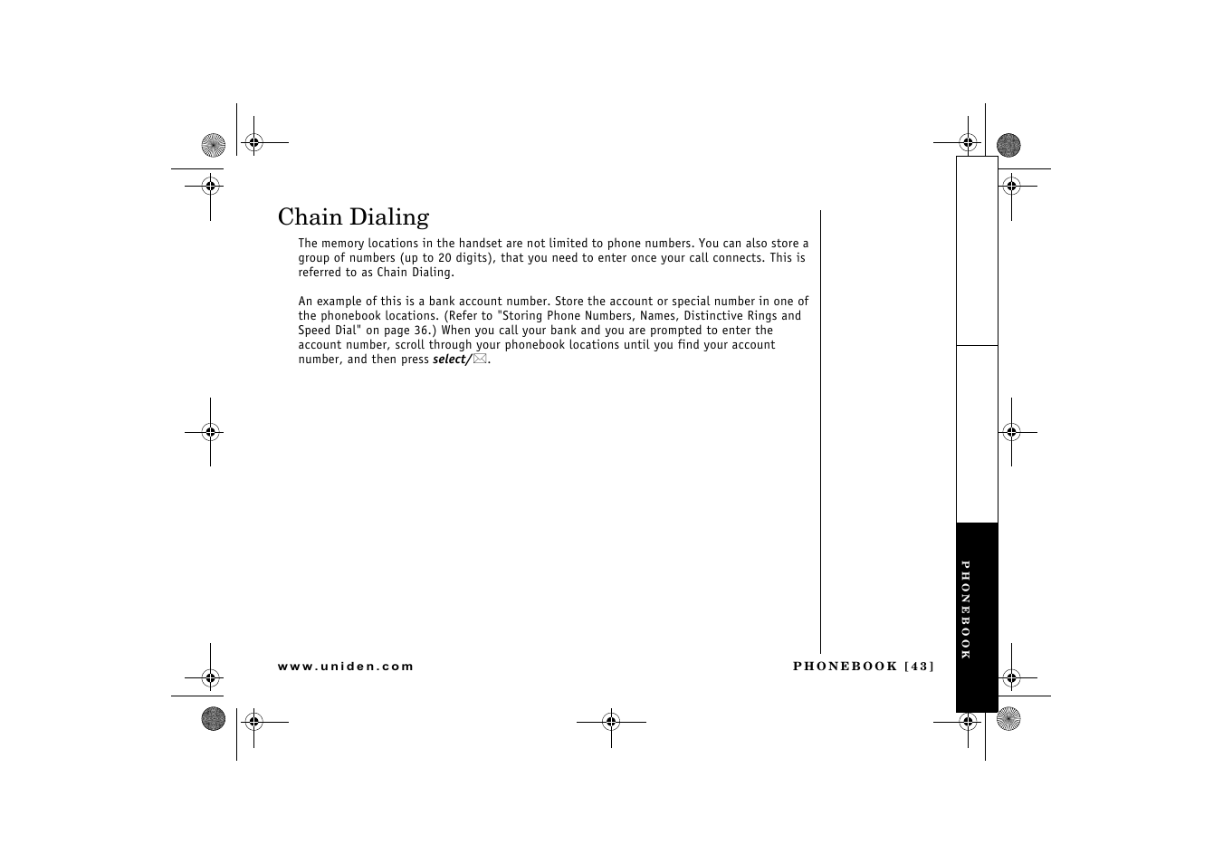 Chain dialing | Uniden 2.4 User Manual | Page 45 / 68