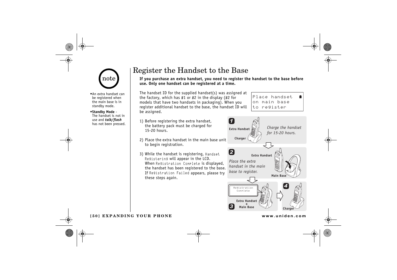 Register the handset to the base | Uniden 2.4 User Manual | Page 52 / 68