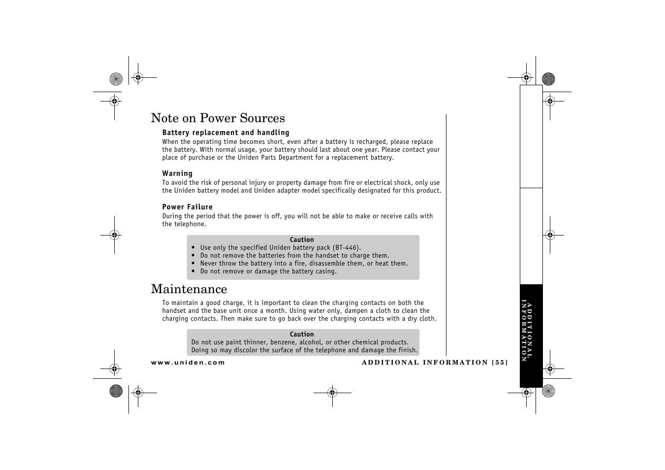 Maintenance | Uniden 2.4 User Manual | Page 57 / 68