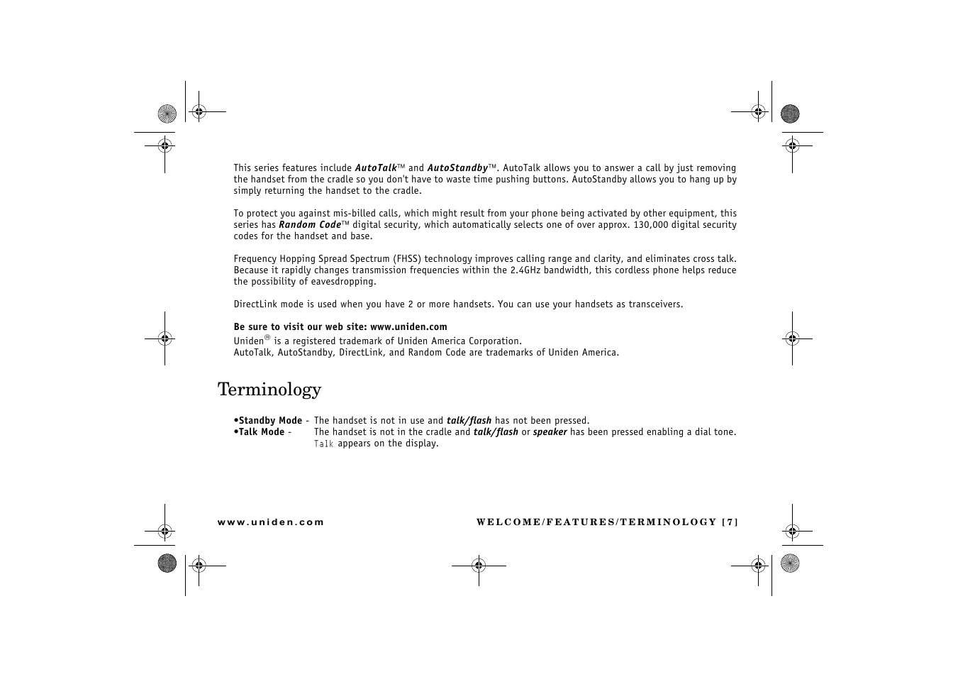 Terminology | Uniden 2.4 User Manual | Page 9 / 68