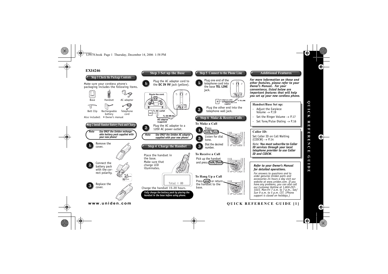 Quick reference guide | Uniden EXI 4246 User Manual | Page 2 / 47
