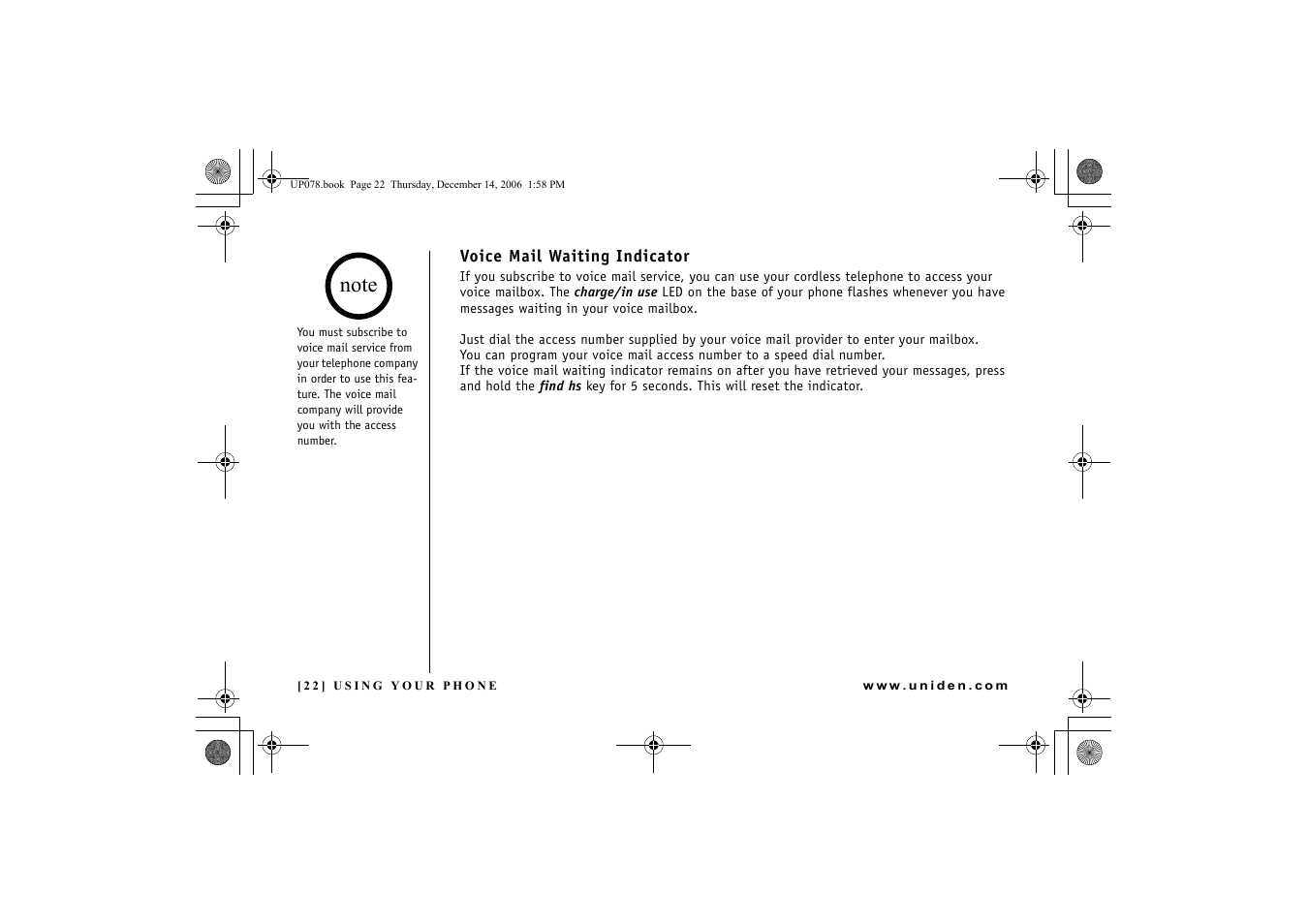 Voice mail waiting indicator | Uniden EXI 4246 User Manual | Page 23 / 47