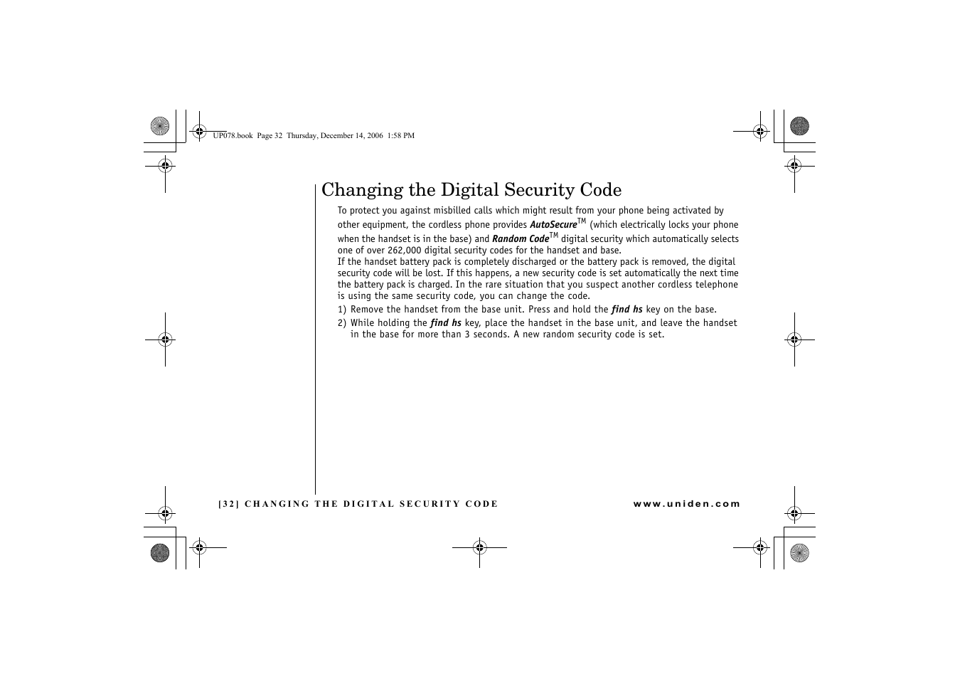 Changing the digital security code | Uniden EXI 4246 User Manual | Page 33 / 47