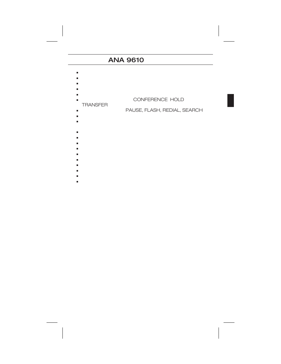 Ana 9610 features | Uniden ANA 9610 User Manual | Page 13 / 46