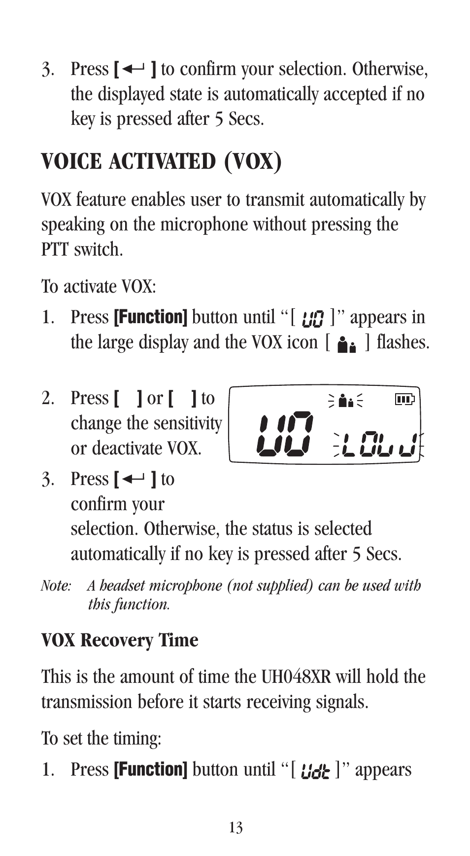 Voice activated (vox) | Uniden UH-048XR User Manual | Page 16 / 32