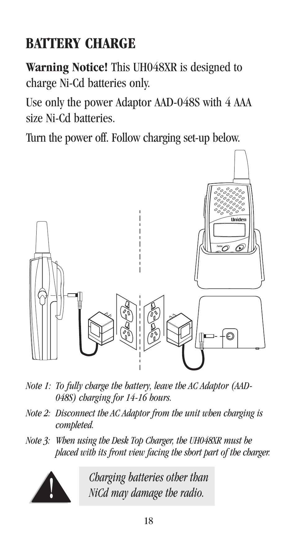 Battery charge | Uniden UH-048XR User Manual | Page 21 / 32