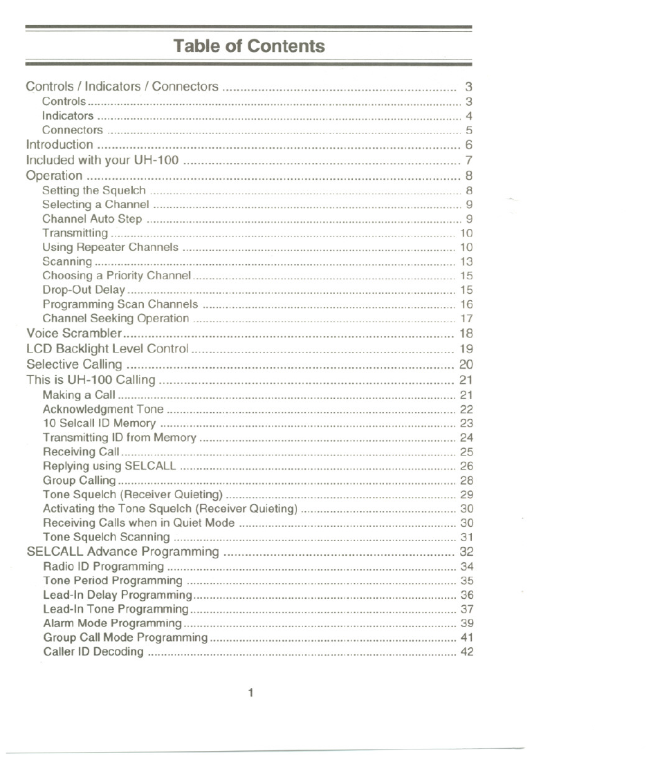 Uniden UH-100 User Manual | Page 2 / 52